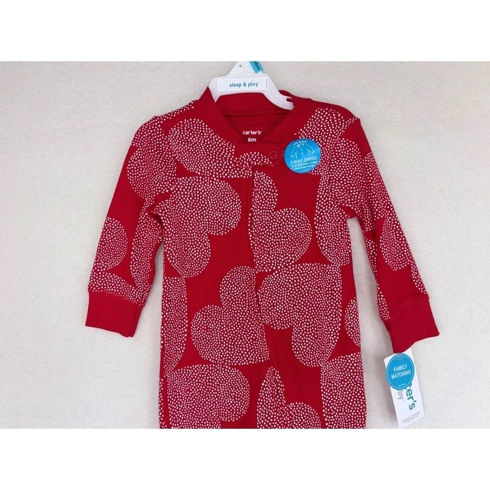 CARTERS Baby Red Heart Pajama Valentine Sleeper Footed 2-Way Zipper 6 Months NEW